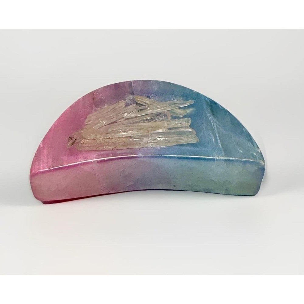 Aura Selenite Bowl with Singing Quartz Crystals